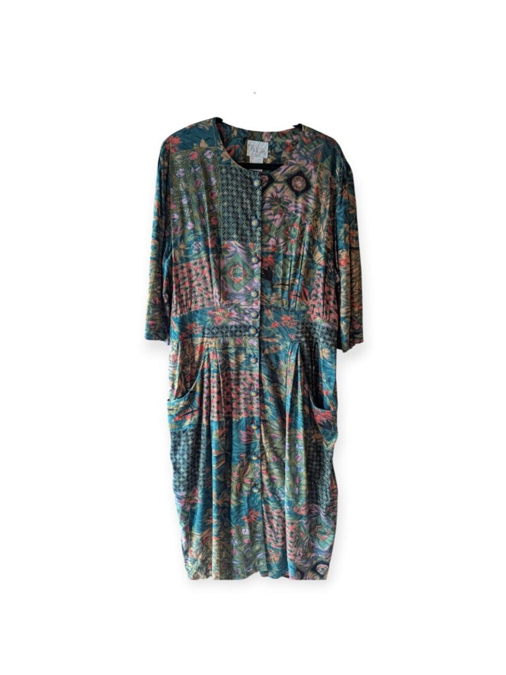 VTG Image Petites 20WP Patchwork Floral Midi Dress Made in Canada with Pockets